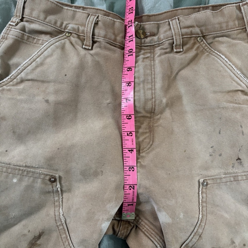 Vintage Carhartt Original Dungaree Fit Pants Mens Tan Flannel Lined Distressed - Picture 13 of 15
